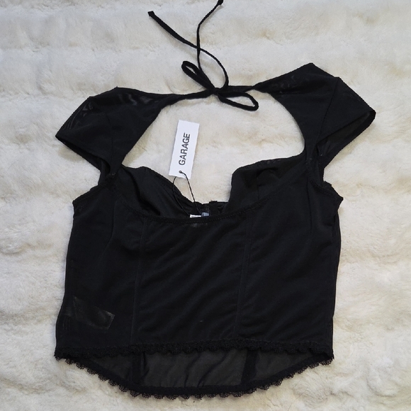 Garage Black Bustier Tie Front Bodysuit - Picture 4 of 4